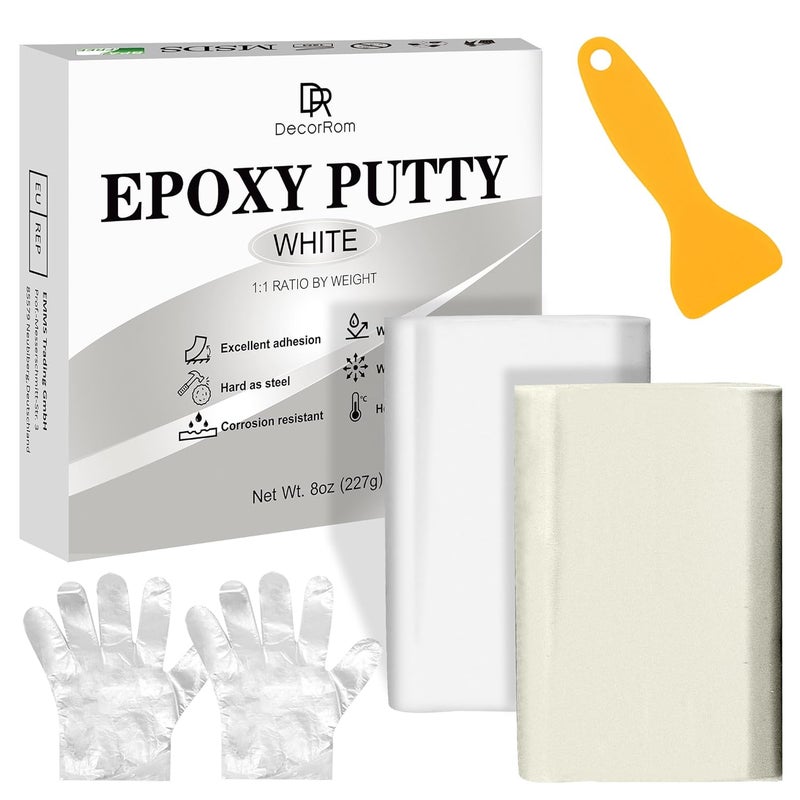 DecorRom Epoxy Putty - 8oz / 227g Pool Putty, 2 in 1 Underwater or Above Fast Repair, Fix Leaks, Cracks, Filling, Sculpting - 2 Part Epoxy Sculpt Clay for Metal, Tile, Concrete, Plastic, Ceramics (White) - Image 1